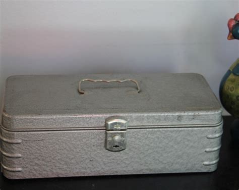 white metal vintage latched boxes|vintage metal tool boxes.